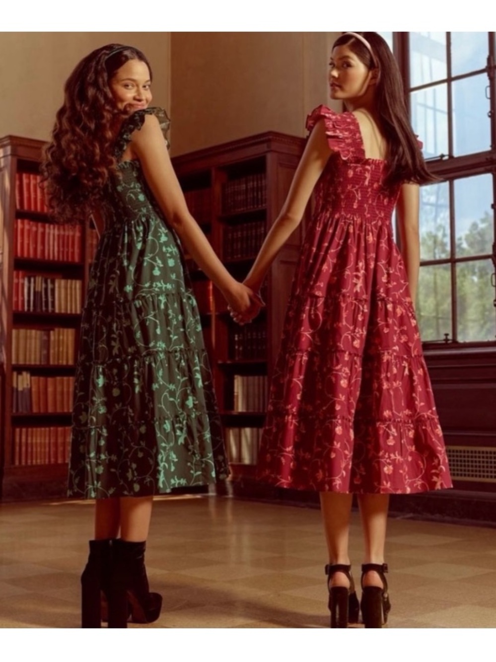 Hill House Ellie Burgundy Pink Floral Nap Midi Dress XL Smocked Tiered Like New - Picture 5 of 13